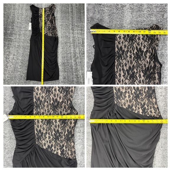 NEW Maggy London Petites Womens Size 10P Black Lace-Contrast Ruched Sheath Dress